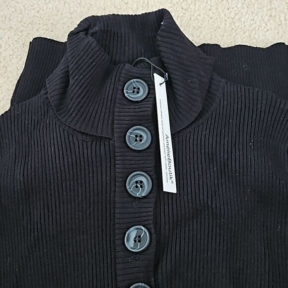 AmélieBoutik Women V Neck Button Ribbed Sweater - Picture 12 of 12